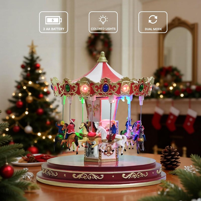 oclchnilx Christmas Village Carousel Decoration Multicolor Music Box with LED Light Beautiful Building Collection for Kids Gift - Image 3